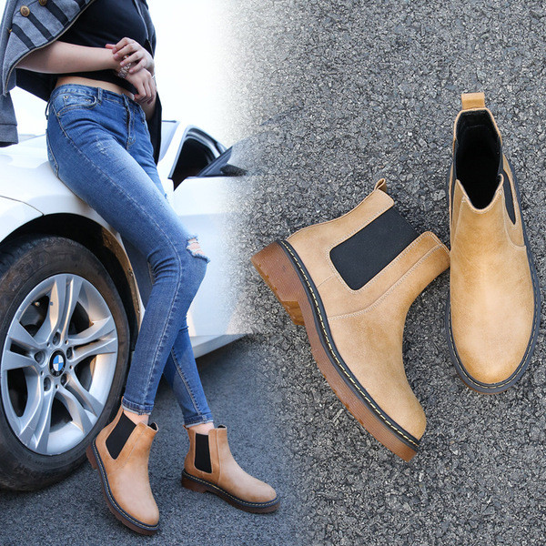 Дамски кожени боти с ластик - големи размери