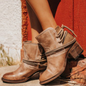 Модерни дамски кожени боти с връзки и дебел ток