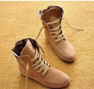 Дамски велурени боти с връзки и равна подметка