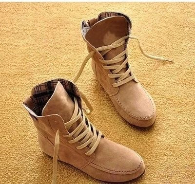 Дамски велурени боти с връзки и равна подметка 