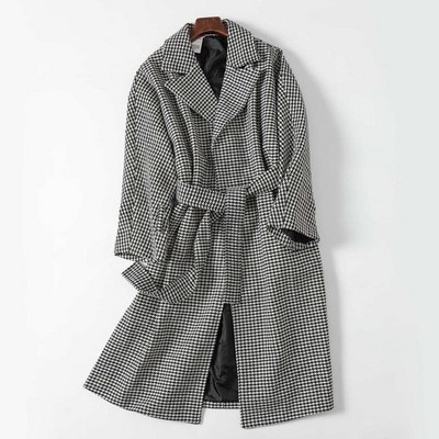 Дълго карирано палто с колан