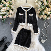 Ежедневен дамски комплект включващ жилетка и пола с висока талия