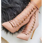 Стилни дамски боти с връзки и висок ток-12см