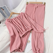 Дамски ежедневен комплект от две части - блуза с дълъг ръкав и панталон с висока талия