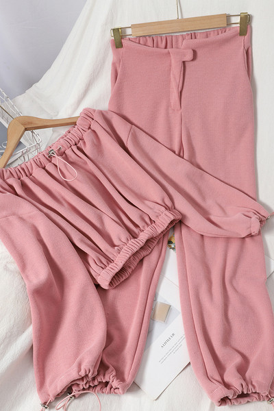 Дамски ежедневен комплект от две части - блуза с дълъг ръкав и панталон с висока талия