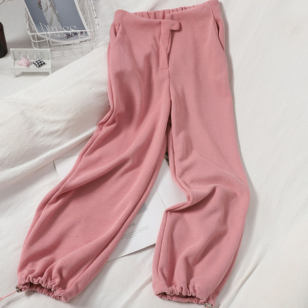 Дамски ежедневен комплект от две части - блуза с дълъг ръкав и панталон с висока талия