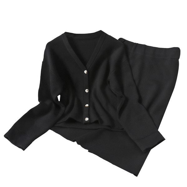 Есенен дамски комплект от две части - жилетка и пола