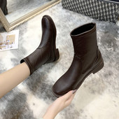 Нов модел дамски боти от изкуствена кожа -черен и кафяв цвят