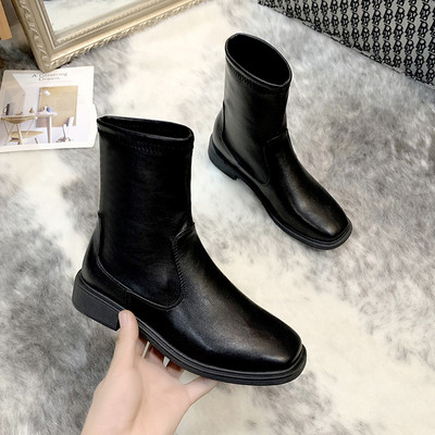 Нов модел дамски боти от изкуствена кожа -черен и кафяв цвят