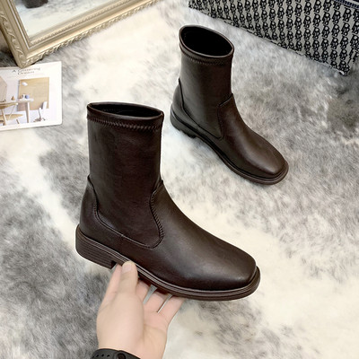 Нов модел дамски боти от изкуствена кожа -черен и кафяв цвят