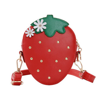 Μοντέρνα παιδική τσάντα για κορίτσια σε σχήμα φράουλας με μεταλλικά στοιχεία