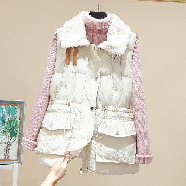 Ежедневен дамски елек с пух на яката и джобове