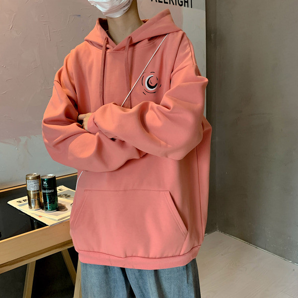 Мъжки суичър широк модел с качулка, джоб и апликация