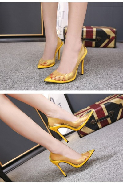 Läbipaistev naiste kingade terava otsaga mudel 12 cm kontsaga