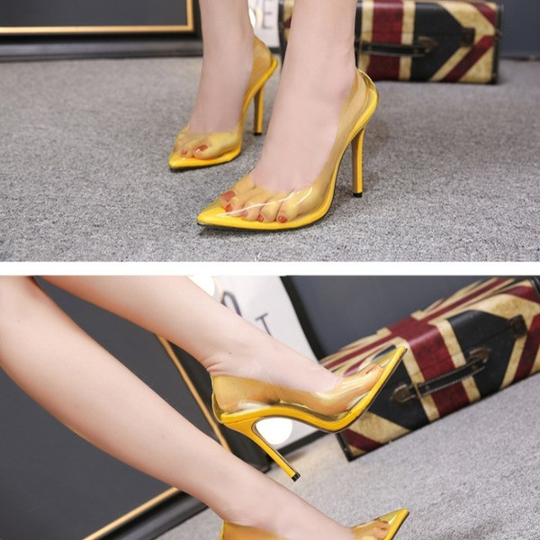 Läbipaistev naiste kingade terava otsaga mudel 12 cm kontsaga