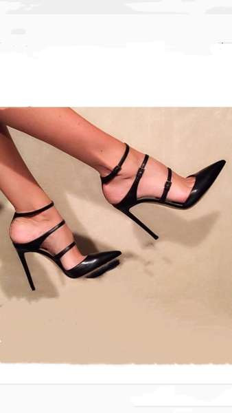 Mustad 11 cm õhukese kontsaga ökonahast naiste kingad