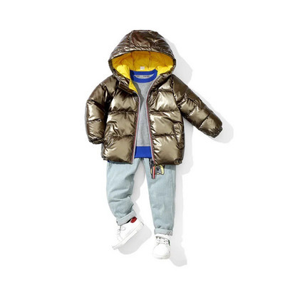 Moodne läikiva efektiga ja kapuutsiga laste jope tüdrukutele ja poistele