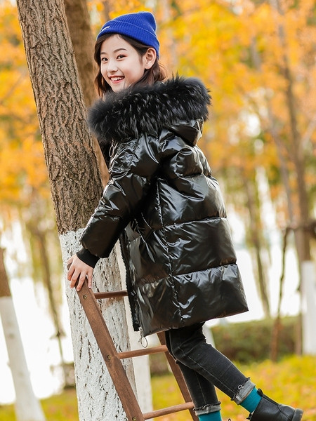 Зимно детско яке за момичета с качулка и пух 