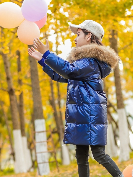 Зимно детско яке за момичета с качулка и пух 