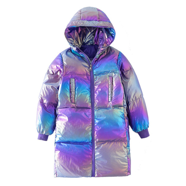 Pikk lastejope, millel on kiri seljal ja läikiva efektiga - tüdrukutele ja poistele