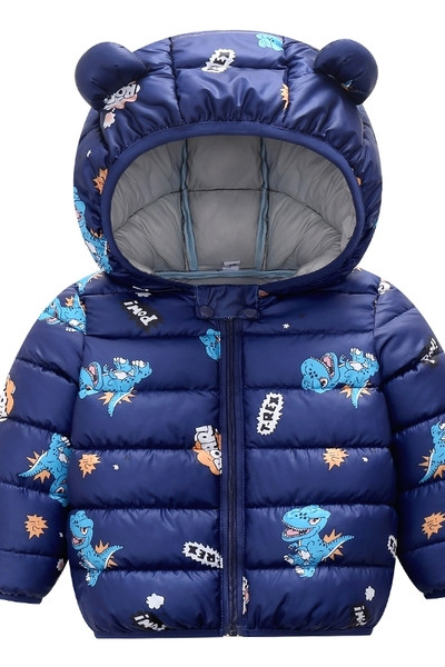 Sügis-talvine kapuutsiga ja värvilise aplikatsiooniga laste jope