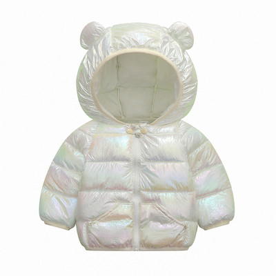 Kapuutsil 3D elemendiga ja läikiva efektiga laste jope - tüdrukutele ja poistele