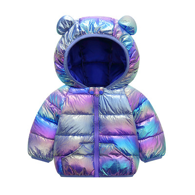 Kapuutsil 3D elemendiga ja läikiva efektiga laste jope - tüdrukutele ja poistele