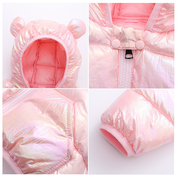 Kapuutsil 3D elemendiga ja läikiva efektiga laste jope - tüdrukutele ja poistele