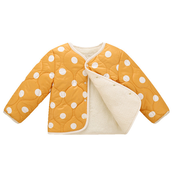 Ovaalse krae ja täppidega vabaaja laste jope, mis sobib tüdrukutele ja poistele