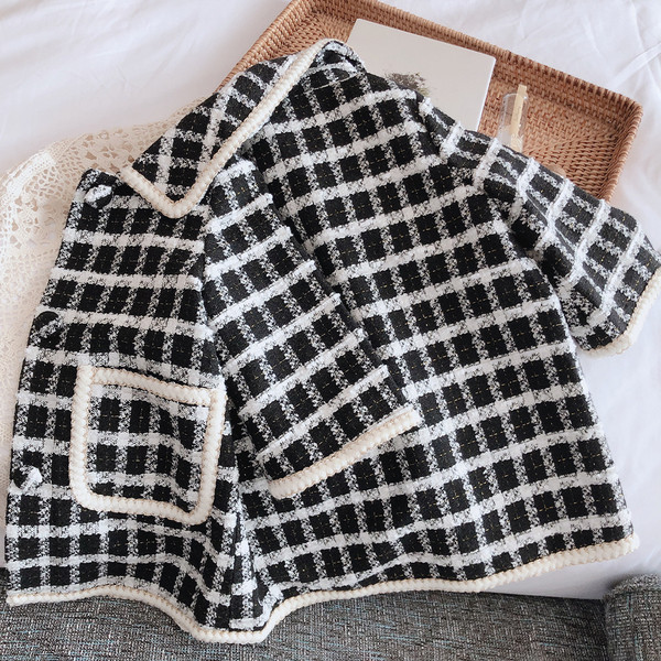 Uus mudel taskutega ruuduline mantel-tüdrukutele