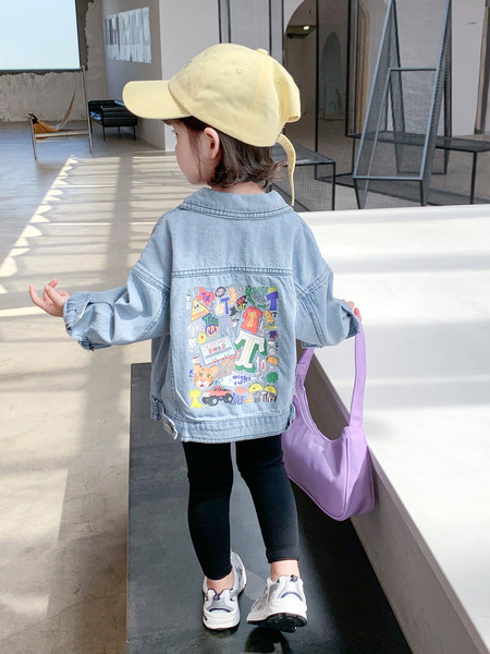 Moodne värvitrükiga laste teksajakk tüdrukutele