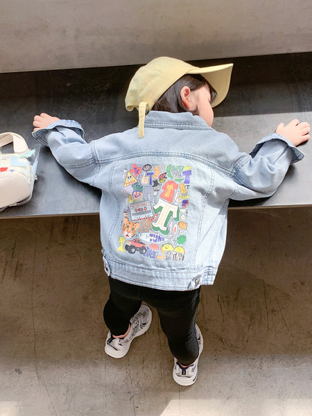 Moodne värvitrükiga laste teksajakk tüdrukutele