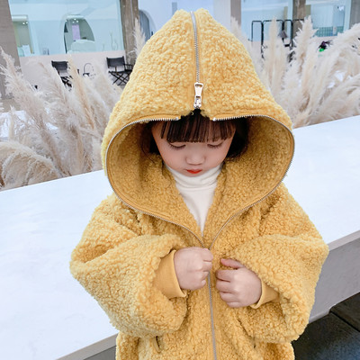 Kaasaegne laste jope tüdrukutele lai kapuutsiga mudel