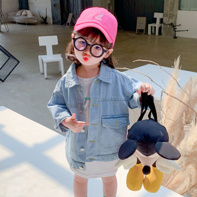 Moodne teksasest laste jope sinise värvi taskutega