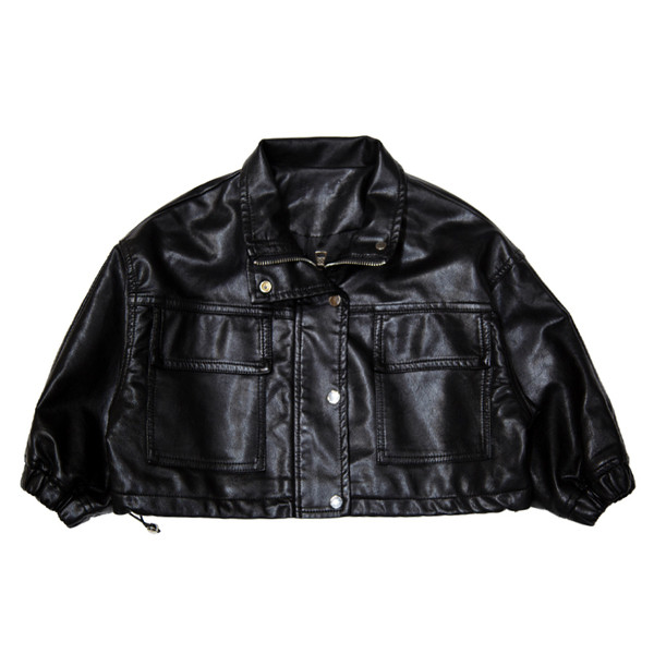 Musta värvi lukuga ja nööpidega laste vabaaja nahktagi