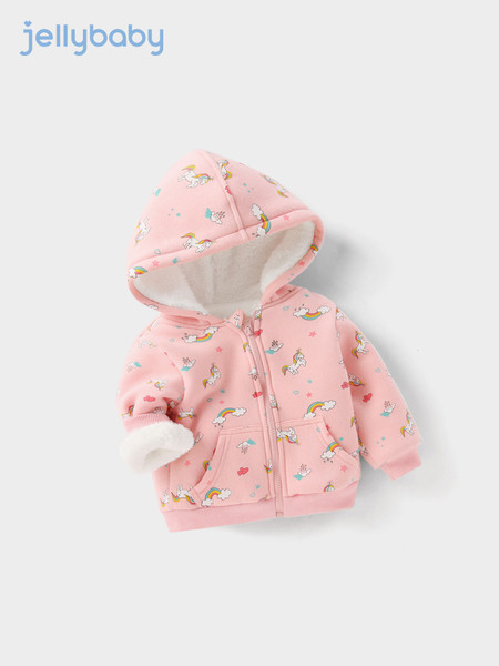 Igapäevane lasteroosa kapuutsi ja lukuga jope tüdrukutele