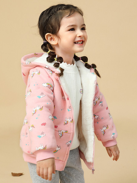 Igapäevane lasteroosa kapuutsi ja lukuga jope tüdrukutele