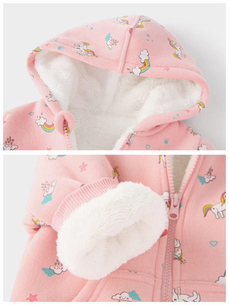 Igapäevane lasteroosa kapuutsi ja lukuga jope tüdrukutele