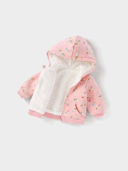 Igapäevane lasteroosa kapuutsi ja lukuga jope tüdrukutele