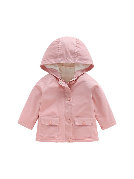 Pehme voodri ja nööpidega laste jope tüdrukule - roosat värvi