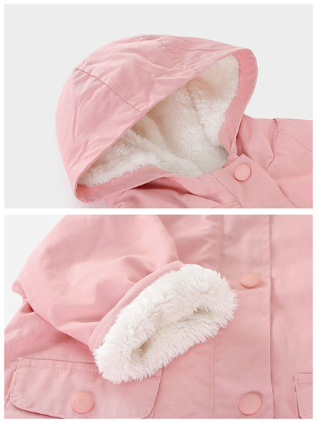 Pehme voodri ja nööpidega laste jope tüdrukule - roosat värvi