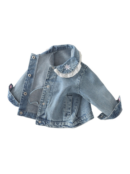 Laste lühike teksajakk värviliste nööpide ja taskutega