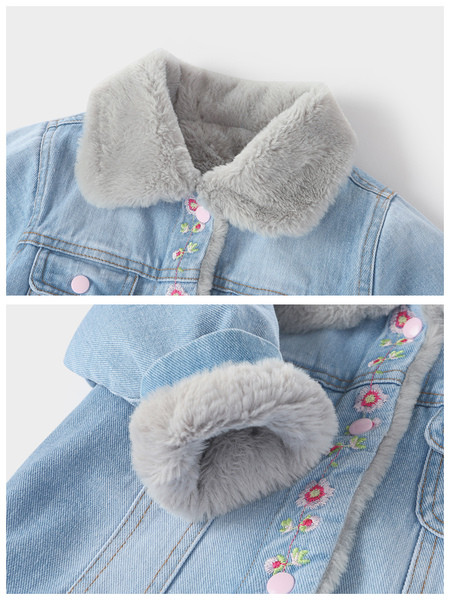 Детско дънково яке с с мека подплата и бродерия за момичета