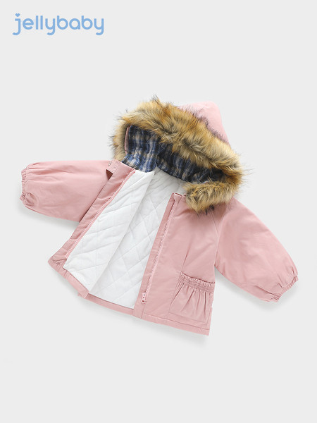 Tüdrukutele sobiv sule ja kapuutsiga laste jope