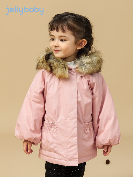 Tüdrukutele sobiv sule ja kapuutsiga laste jope