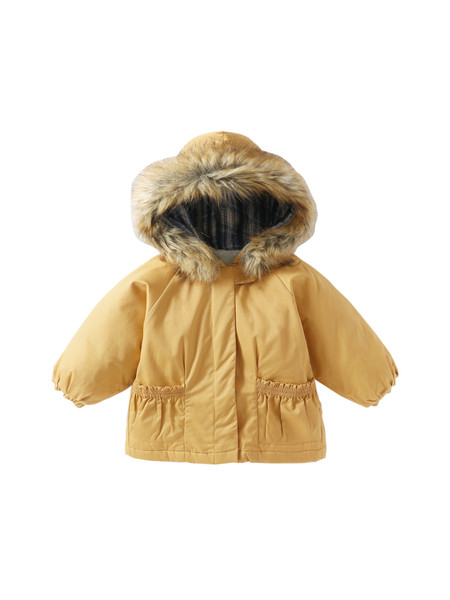 Tüdrukutele sobiv sule ja kapuutsiga laste jope