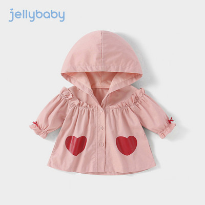 Moodne kapuutsiga laste jope tüdrukutele kollast ja roosat värvi