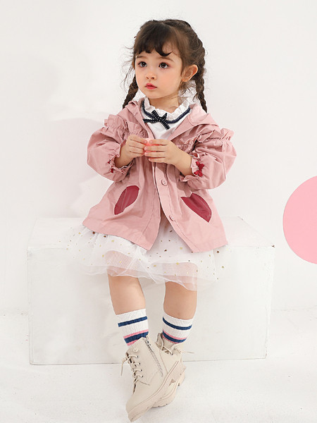 Moodne kapuutsiga laste jope tüdrukutele kollast ja roosat värvi