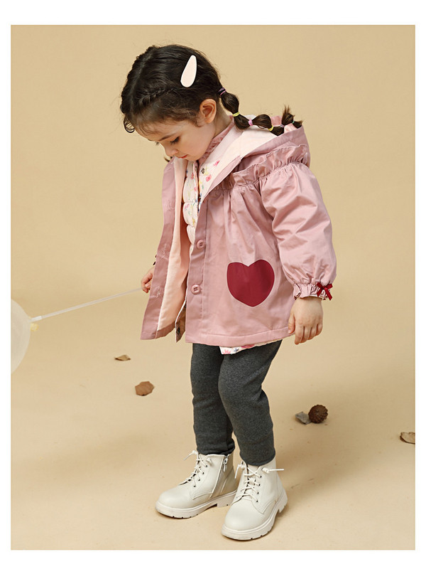 Moodne kapuutsiga laste jope tüdrukutele kollast ja roosat värvi