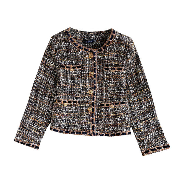 Naiste vabaaja lühike mantel nööpide ja taskutega pruuni värvi